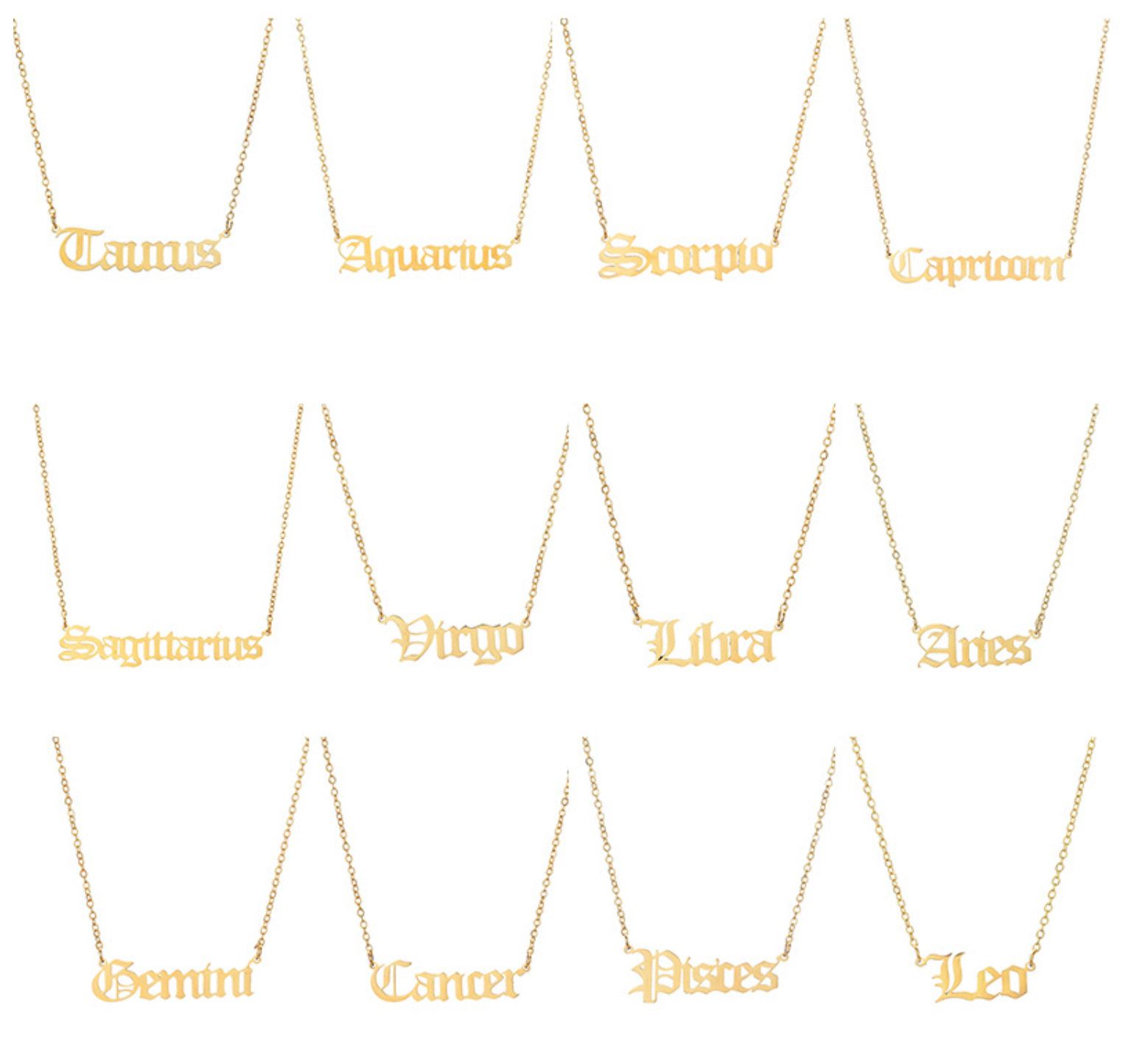 Gold Zodiac Name Necklace  [waterproof]