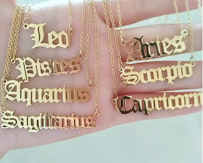 Gold Zodiac Name Necklace  [waterproof]