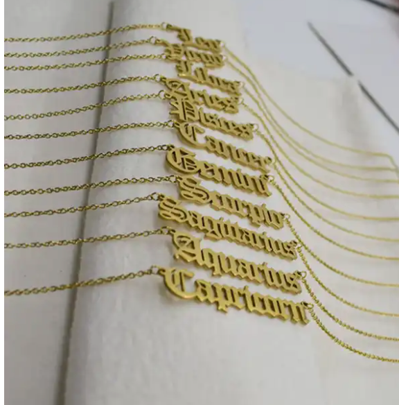 Gold Zodiac Name Necklace  [waterproof]